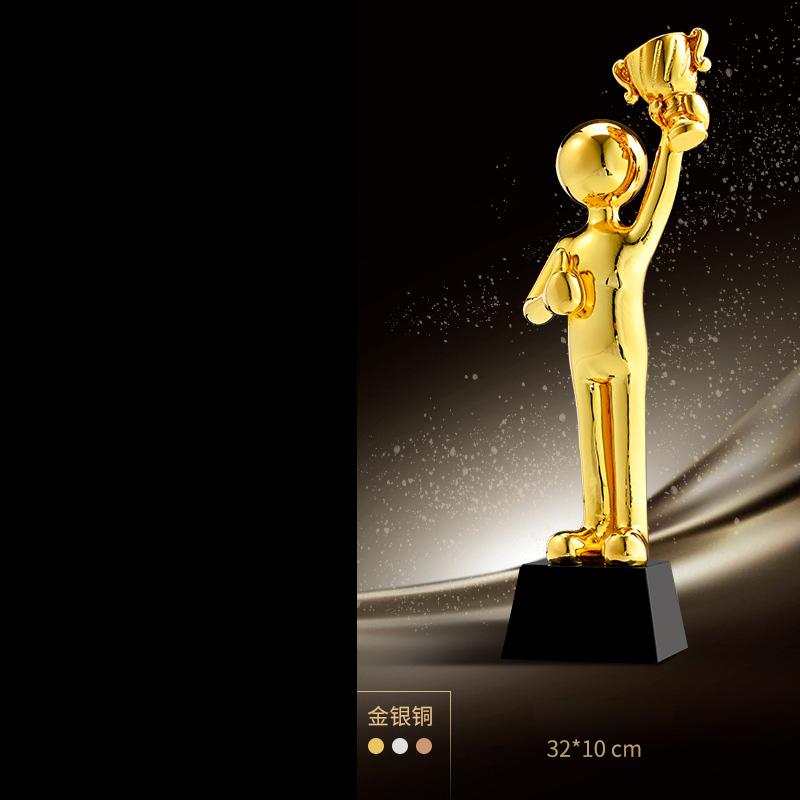 Customized Gold-plating Resin Trophy Award Souvenir, Excellent Character, Home Decoration, Creative, Crystal Base, Engraving 1Pc