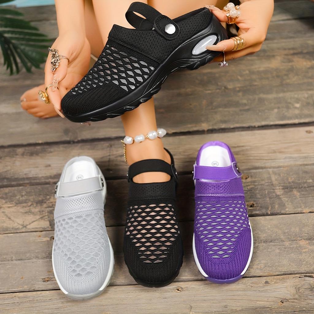 Nowe letnie damskie sandały wsuwane - Oddychająca siateczkowa cholewka z paskiem na kostkę, Wygodna podeszwa EVA i wsparcie łuku stopy