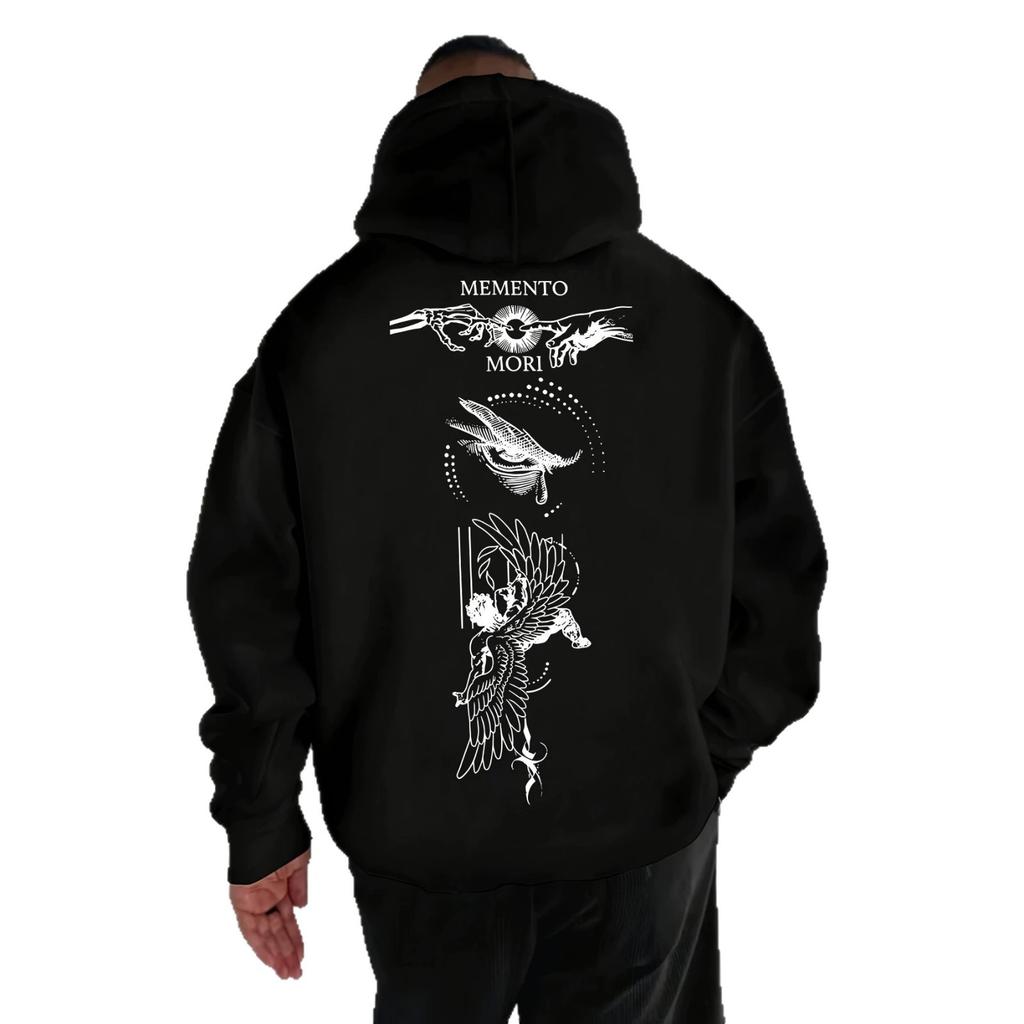 Dark Sketch Portrait Printed Hooded Sweater MEMENTO MORI Latin High Street Shoulder Men and Women