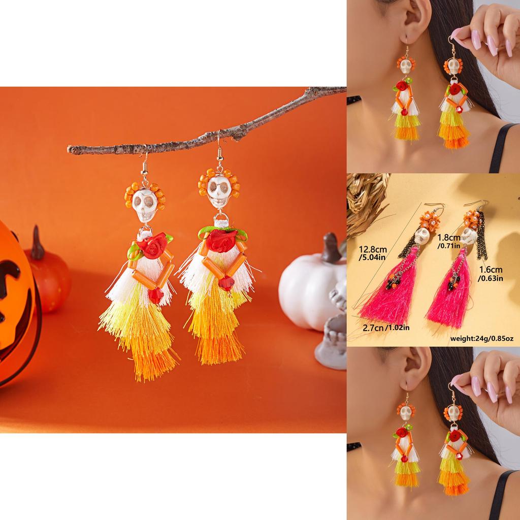 Halloween Skeleton Dangle Earrings With Resin Insect Design For Women