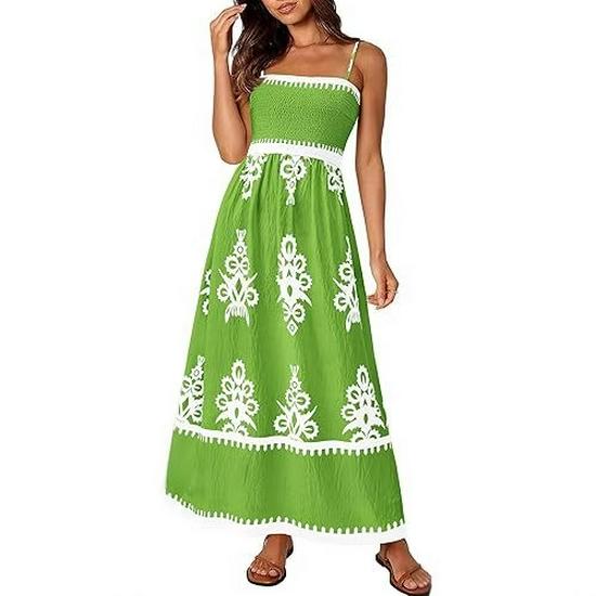 Ärmlös klänning med spaghettiband, blommigt tryck och ficka - 2025 Bästsäljare inom europeisk och amerikansk dammode.