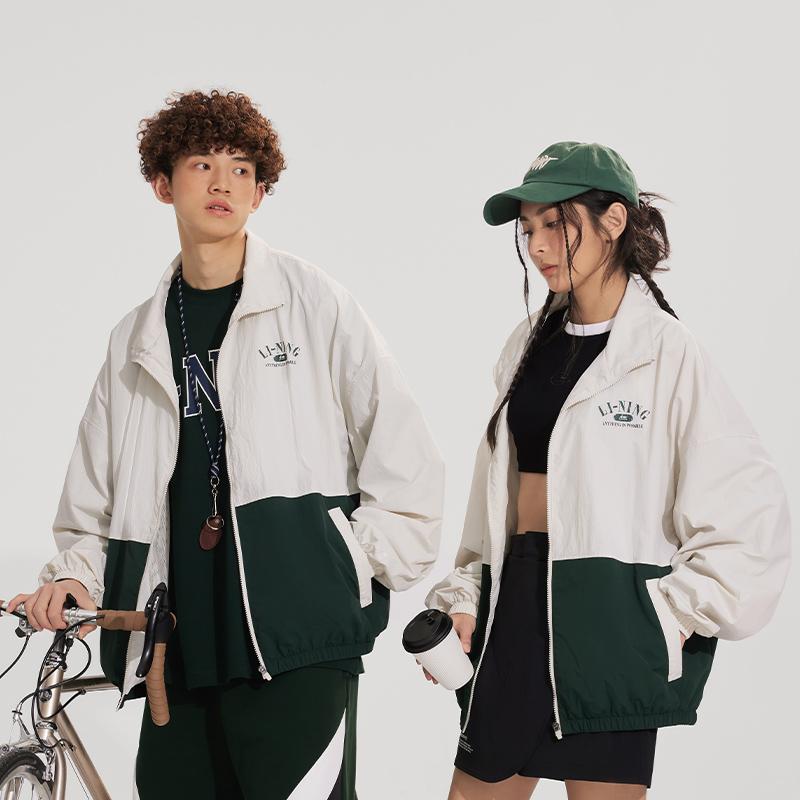 Li-Ning Lettuce Edge Water-Repellent UV-Resistant Color-Block Stand-Collar Windbreaker Long Sleeve Early Autumn Coat Unisex Coats AFDU701-1
