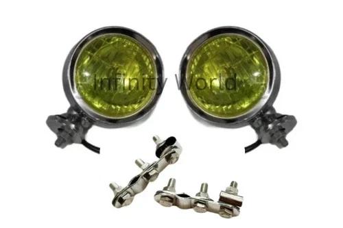 

Set Of 2 Universal Lambretta/Vespa 12V 4 Yellow Headlights With Brackets-