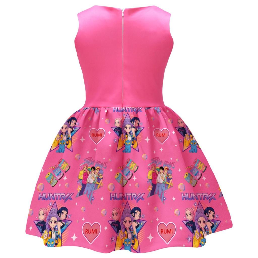 Kinder Mädchen Film POP Rumi Zoey Mira Print Ärmellos Schleife Lässig Party Prinzessin Kleid
