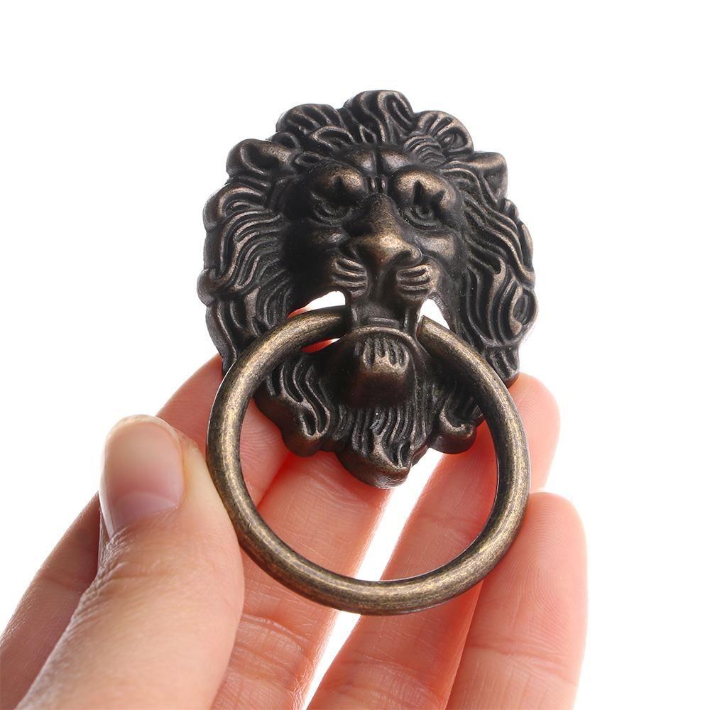 Creative Bronze Door Cabinet Lion Head Knob Ring Antique Drawer Pull Handle