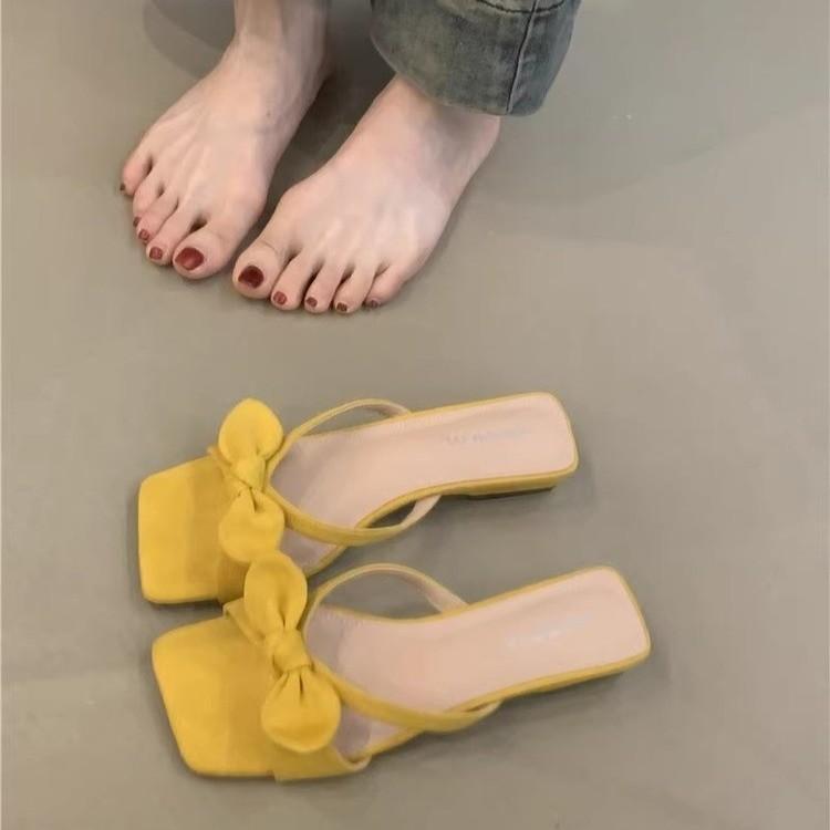 Mode Été Nouveau Style Mode Confortable Pantoufles Femmes Élégantes Pantoufles Chaussures Nœud Femmes Décontractées Bout Ouvert Talon Plat