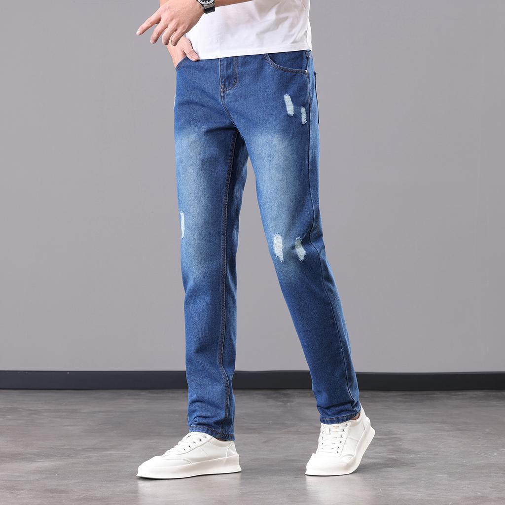 Plus Size Men's Jeans Oversized Distressed Denim Hip-Hop Style Skinny Fit Slim-Cutting Jeans
