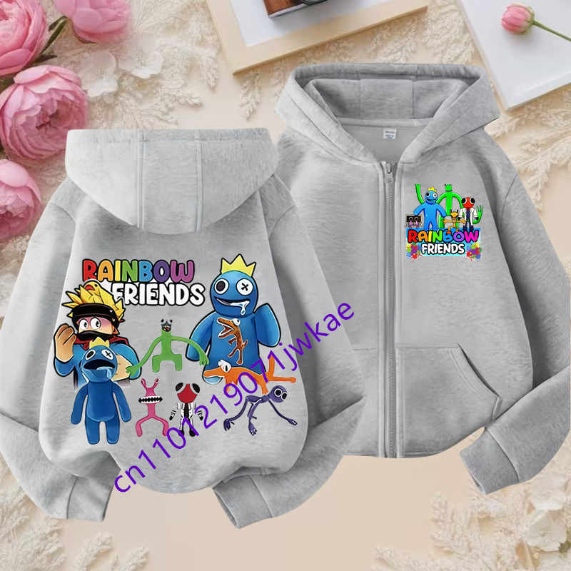 Rainbow Friends Kreslený Sportovní Plný Design Přívěsků Dětská Podzimní a Zimní Větruodolná Vysoce Kvalitní Dlouhý Rukáv Mikina na Zip