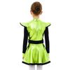 Robe Costumes d'Aliens pour Filles Patchwork Brillant Métallique Col Montant Manches Longues Fermeture Éclair Invisible Short Intégré