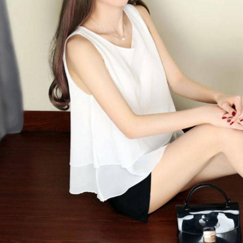 Plus Size Women's Chiffon Sleeveless Camisole – Spring/Summer Loose Round Neck Top