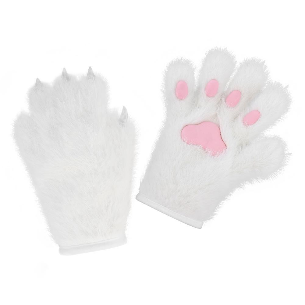 Kožešinové rukavice s tlapkami zvířat, Plyšové rukavice s drápy šelmy se silikonovou podložkou na tlapku, Halloweenské rukavice Fursuit Cosplay Kostým pro Párty Převlek