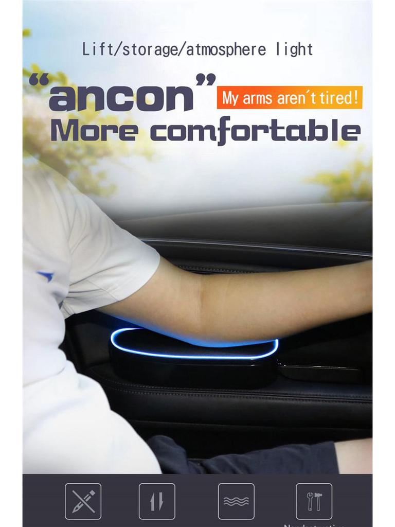 Universal Car Door Storage Box with Light: Left Elbow Rest and Armrest Pad