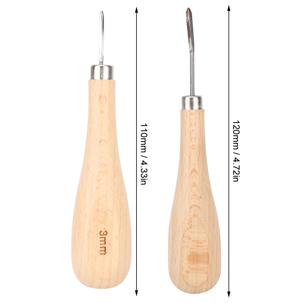 Leather Awl Set Steel Cone Punching with Beech Handle Diamond Round Tip for Leather Punching Stitching Tool for Belts Wallets