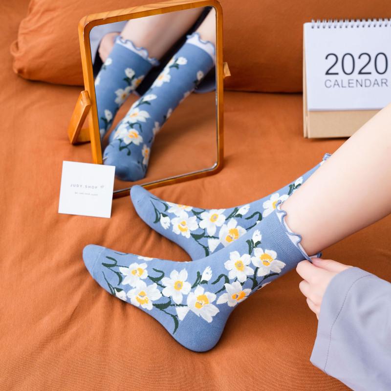 New women's socks flower series lace socks retro forest small floral jacquard socks personality women's socks