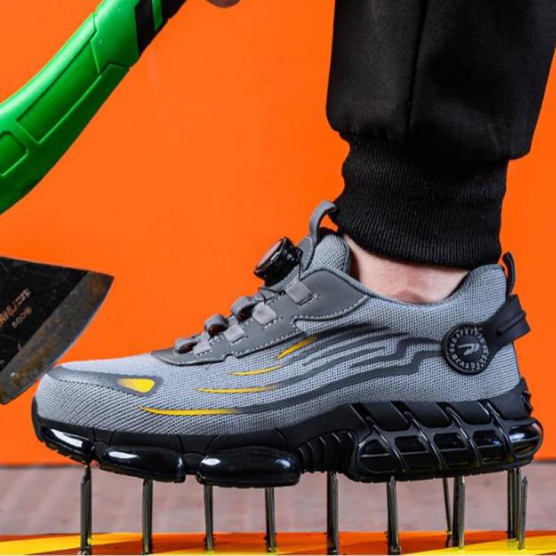 Fashion Rotating Button Safety Shoes Men Steel Toe Sneakers Anti-smash Anti-puncture Work Shoes Lightweight Non-slip Protective Sneakers