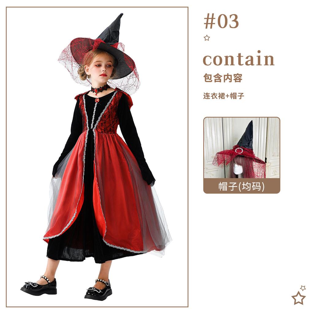 Halloween Children's Costumes Witch Dress Witch Dress Stage Costumes Vampire Demon Robe Medieval