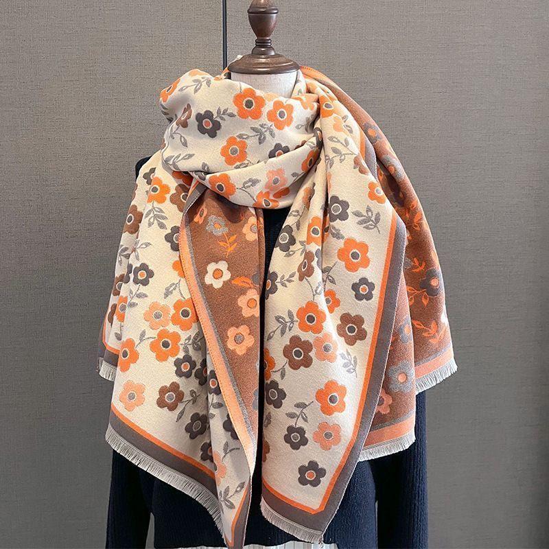 400g Retro Ethnic Bluebird Scarf: Women's Winter Warm Neck Warmer, High-End Imitation Cashmere Shawl.