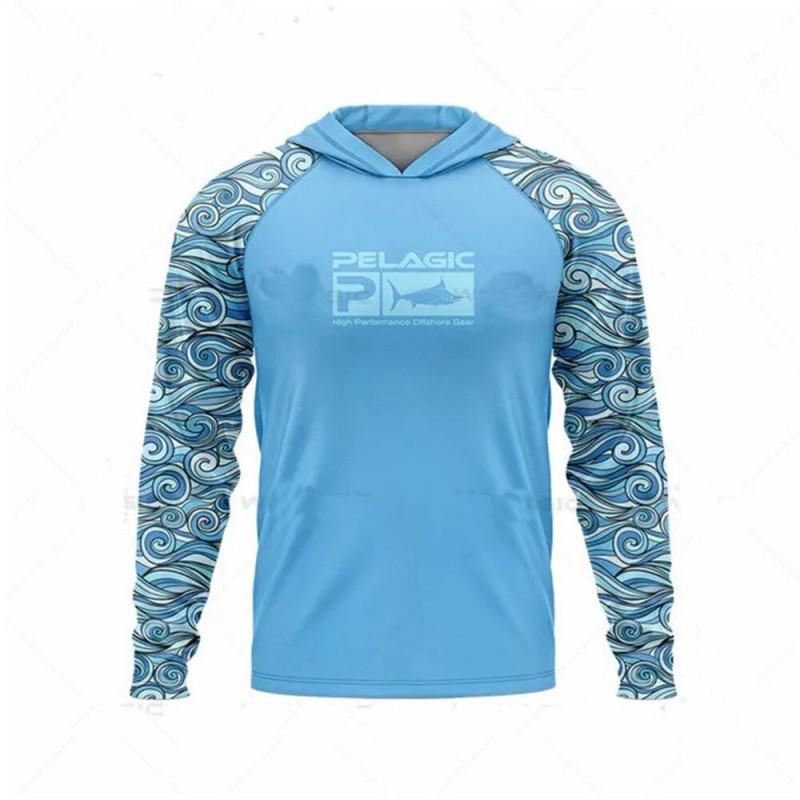 Mens Long Sleeve UV Protection Fishing Shirt Breathable Quick Dry Hooded Sunproof Outdoor Angling Top