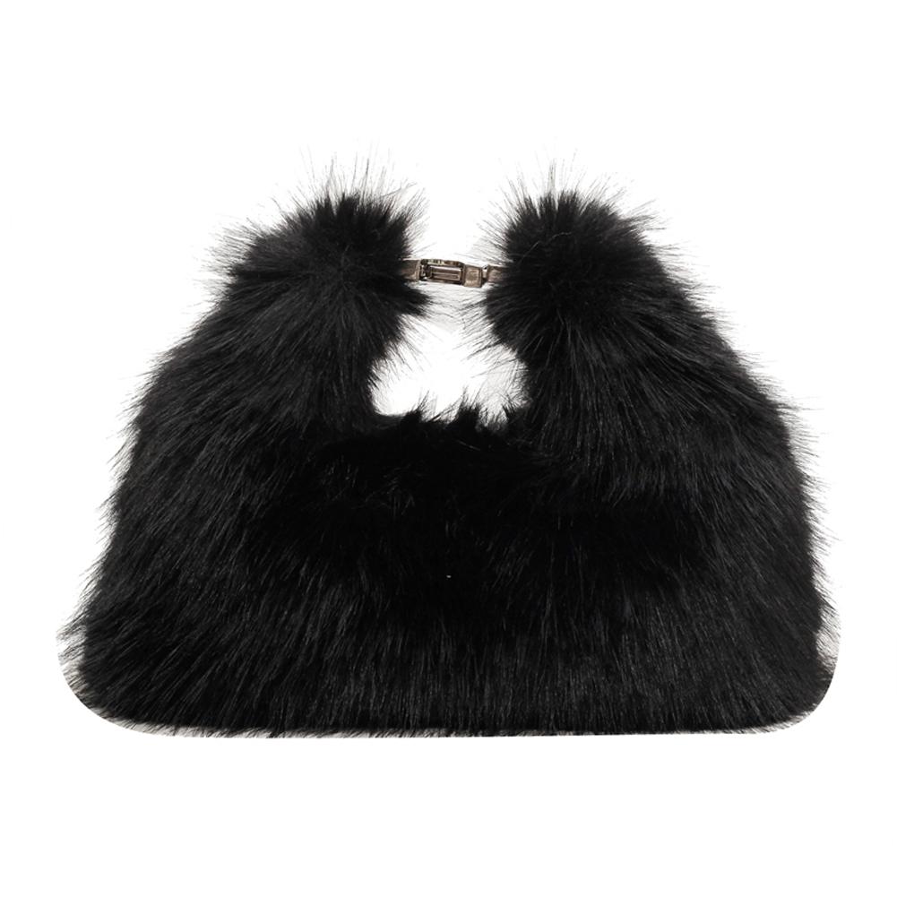 Women Faux Fur Shoulder Bag Soft Plush Fluffy Crossbody Bag Adjustable Strap Solid Color Hobo Bag for Travel Party