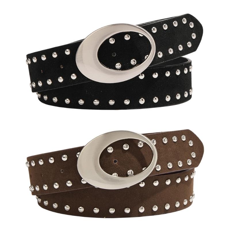 Women's Punk Waistband Adjustable Waist Belt For Jeans Stylish Studded PU Leather Strap