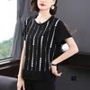 Mother's Large Size Western Style Loose and Thin Blouse Summer Thin Women's Fashion Round Neck Short-sleeved T-shirt