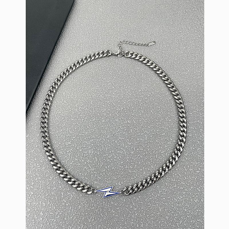 Mens Street Style Stainless Steel Lightning Pendant Necklace With Polished Finish For Casual Wear