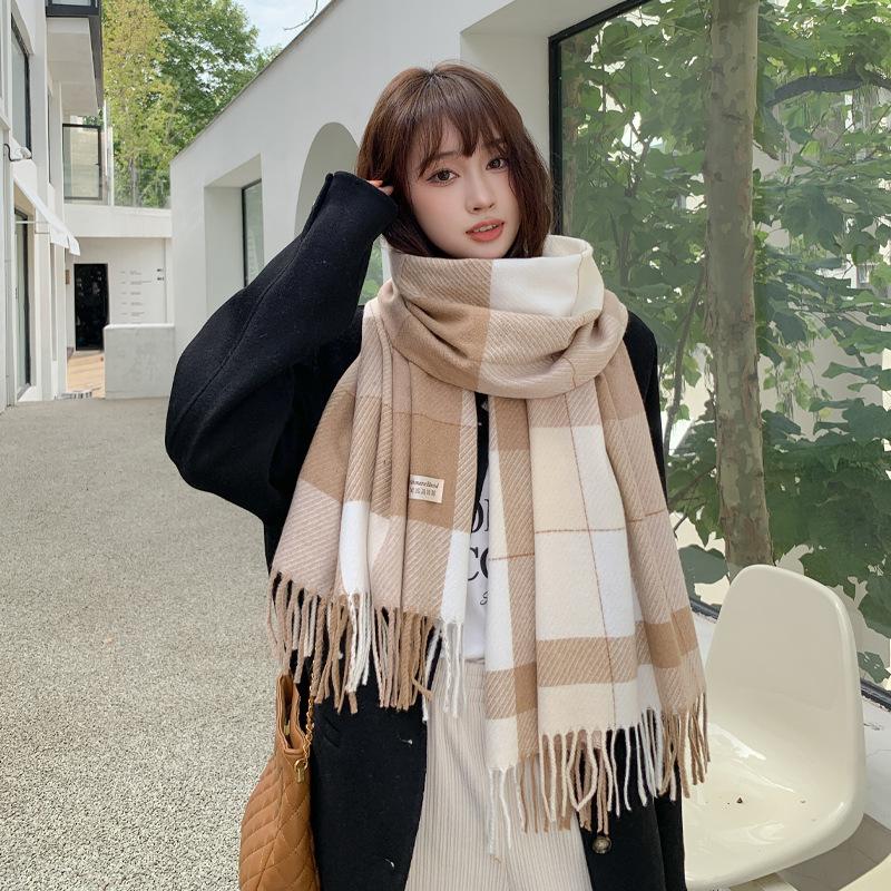 New Autumn and Winter Scottish Style Extra Long Wool Warm Outer Fringed Shawl Soft Plaid Scarf for Women