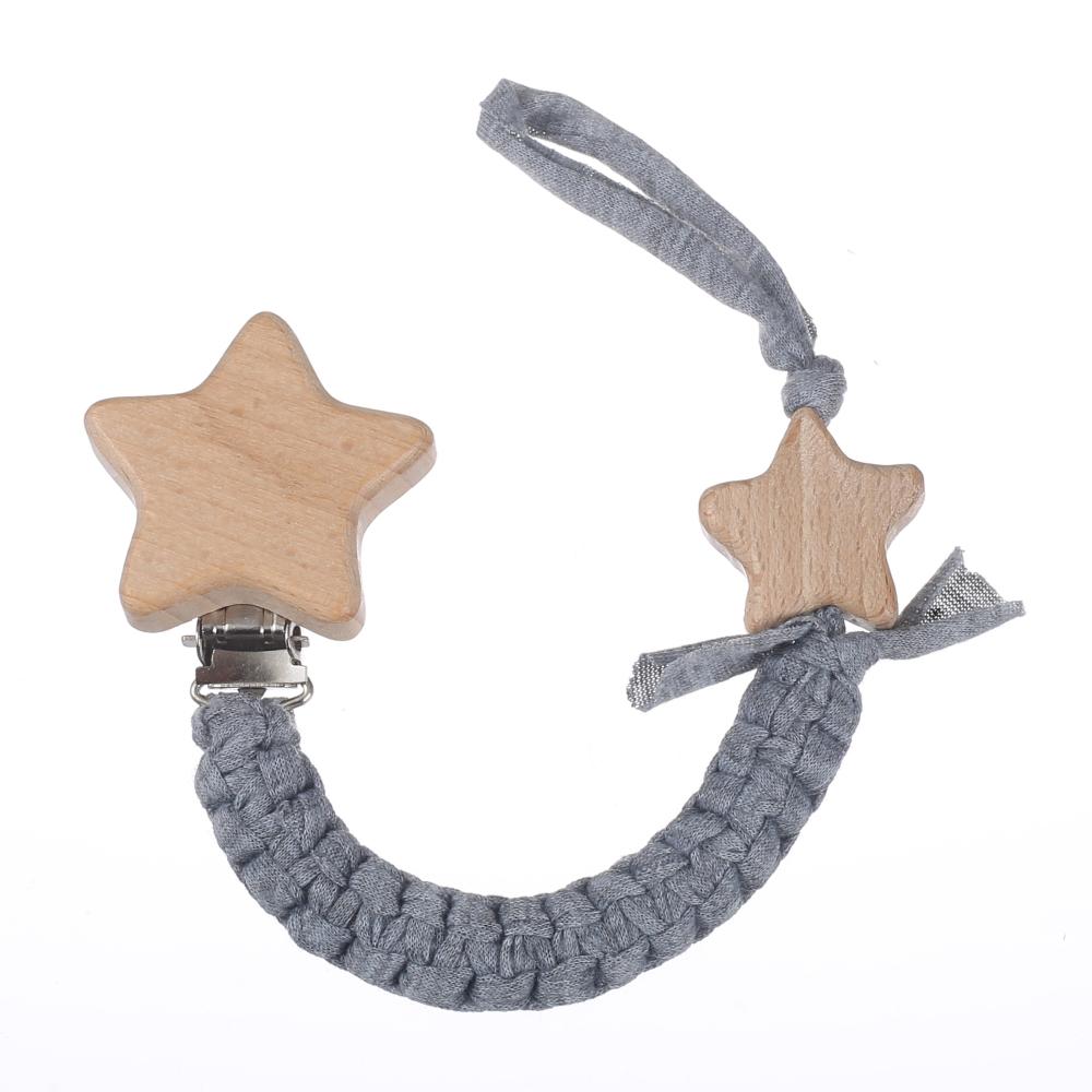 Baby Beech Wood Pentagram Pacifier Clip Handmade Woven Cotton Soother Nipple Chain For Baby Nursing Teether Chewing Toys Gift