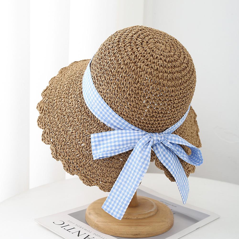 

Summer Hats For Women Blue Ribbon Bow Wide Brim Sunshade Bucket Hat Female Foldable Sun Hat Beach Accessories Seaside Travel New 56-58cm хакі