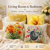 Folk Art Bird Floral Cushion Cover 2D Flat Printed Peach Skin Decorative Pillowcase For Living Room Sofa Home Decor 45X45Cm