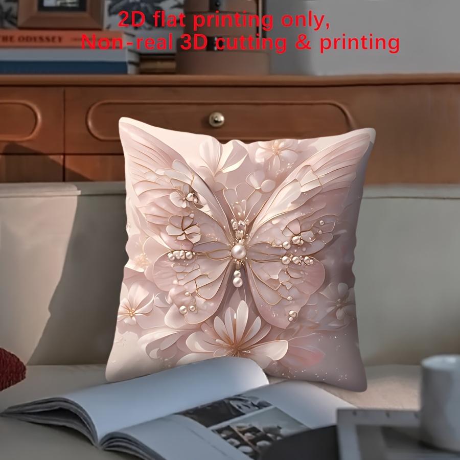 Pink Butterfly Pearl Throw Pillow Cover Zippered Single Side Pattern Pillowcases Sofa Car Decoration Elegant Floral Aesthetic