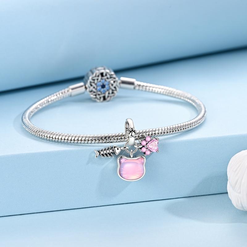 Girl Original Metal Charm Pendant Cute Pink Cat Paw Pendant Ideal for Fit Bangle Necklace Make your own Accessorie Elegant Fashion Beautiful Lovely