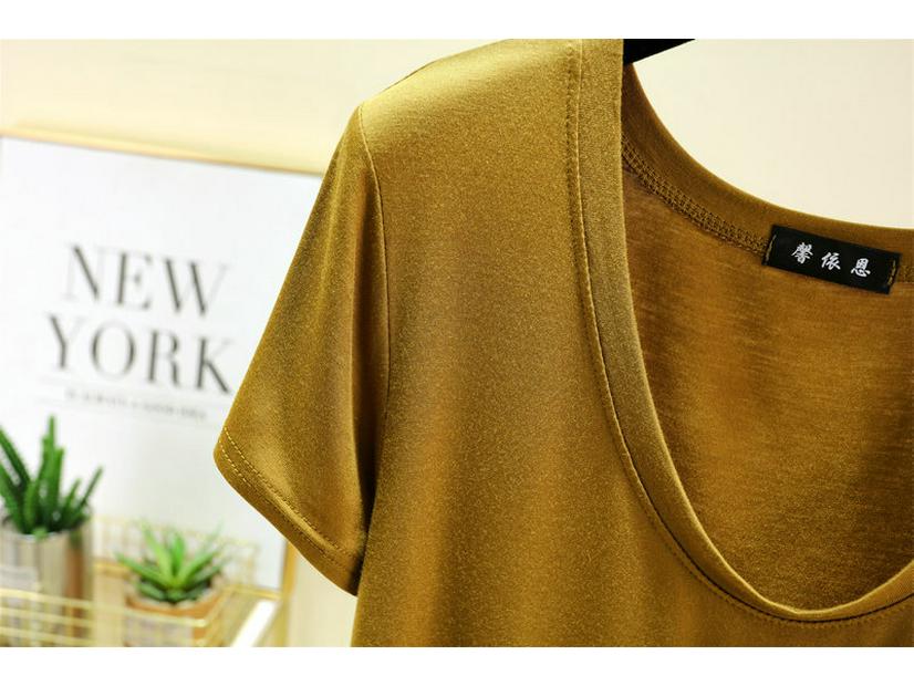 Dámský modální top s U výstřihem a polovičním rukávem - Jednobarevný, nadměrná velikost, letní tričko