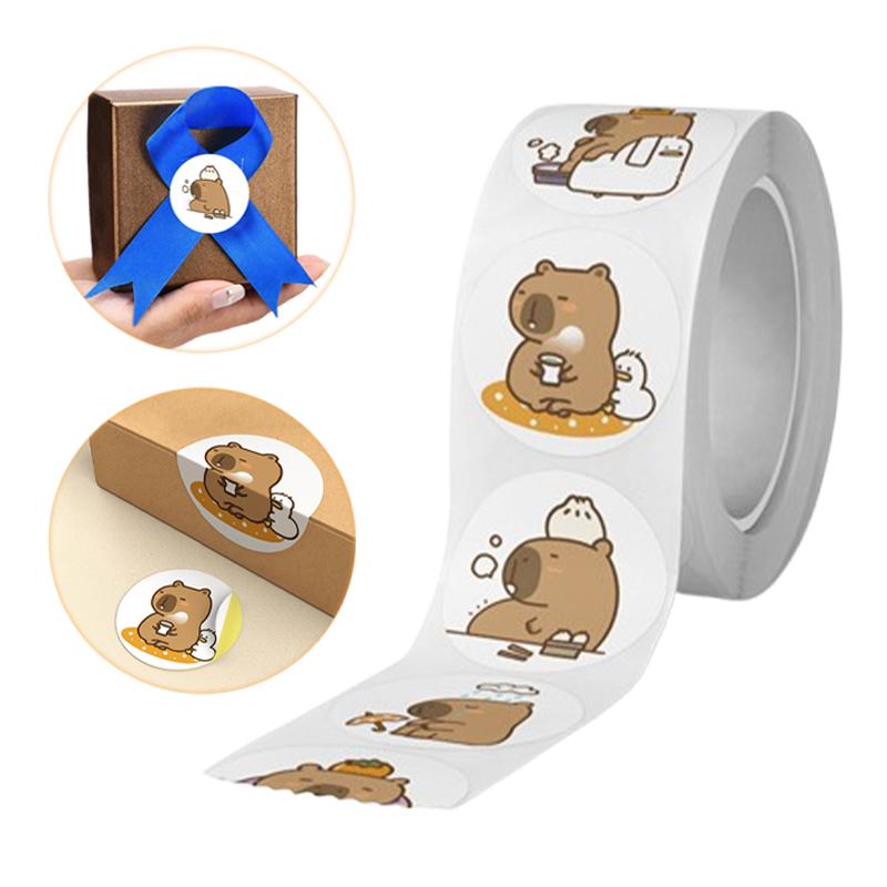 500PCS/Roll Cartoon Capybara Stickers Cute Animals Scrapbooking Laptop Stationery Decorative Stickers Envelope Sealing Sticker