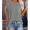 2026 Summer New Women's Solid Color Round Neck Pocket T-Shirt, Loose Casual Side Slit Short Sleeve