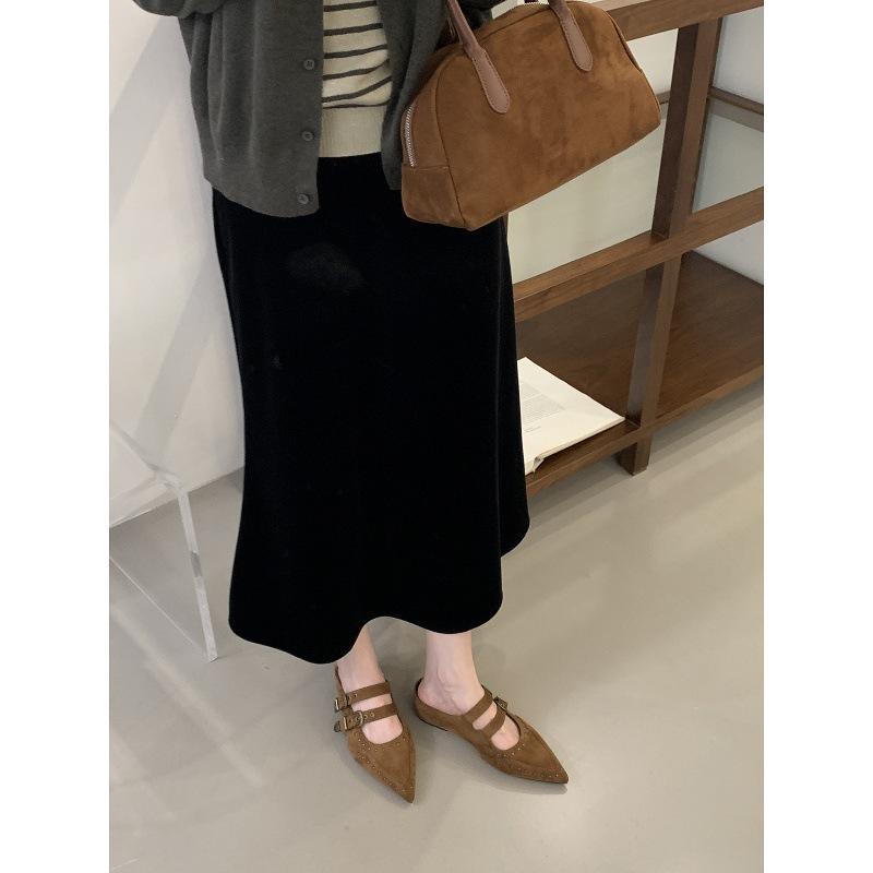 Soft Sole Retro Niche Temperament Mary Jane Half Tray Single Shoes Fairy 2025 with Skirt Velvet Bag Head Half Slippers Tide