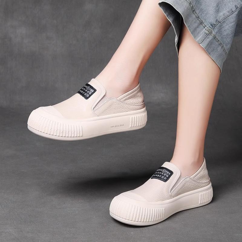 Mode GKTINOO 2025 Damen Loafer Klobige Plateau Slip On flache Schuhe Komfort Dicke Sohle Echtes Leder Akademischer Stil Lässige Loafer