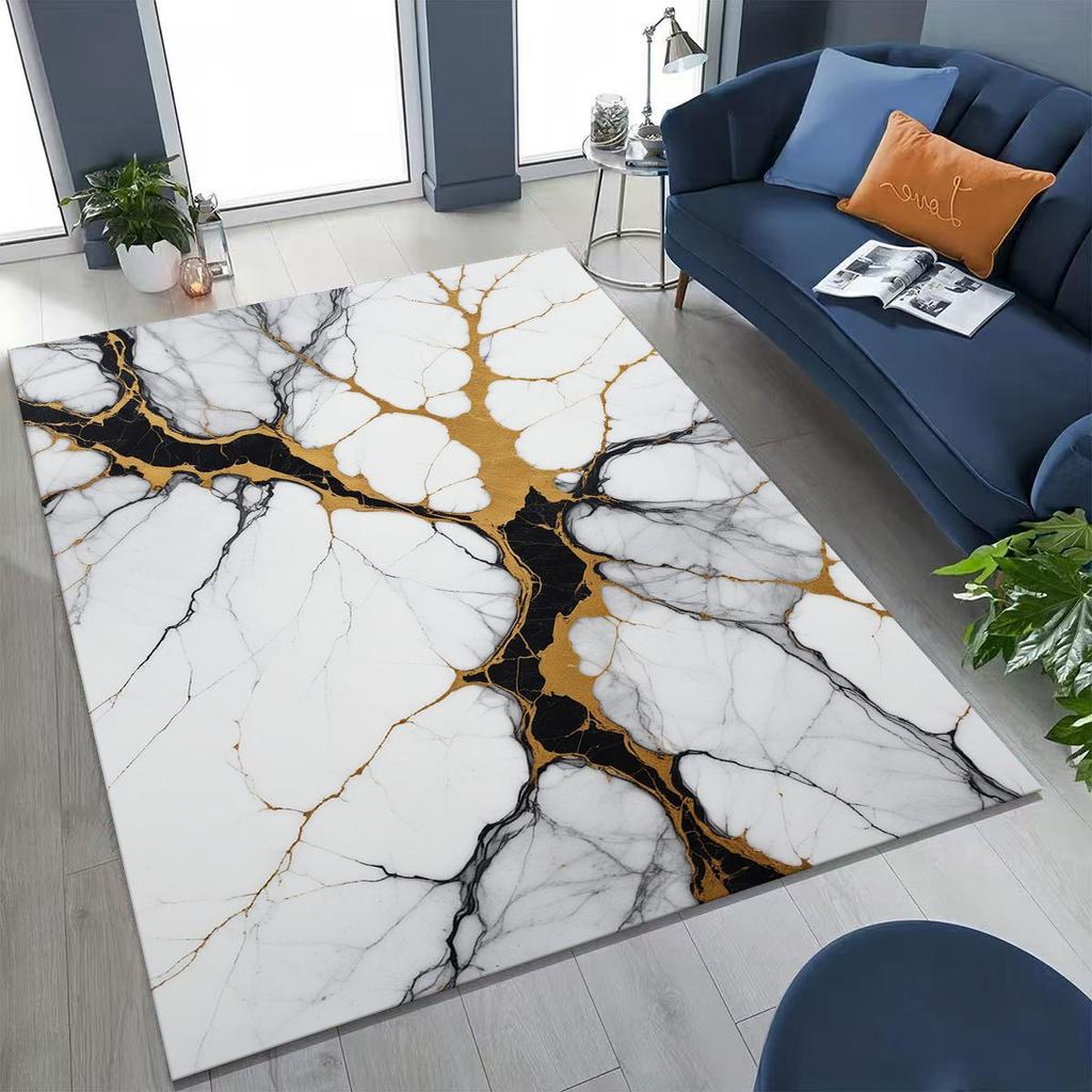 2026 Luxurious Marble Black Green Gold Colorful Stone Texture Rug for Bedroom Living Room Sofa Home Doormat Decor,Non-slip Mat