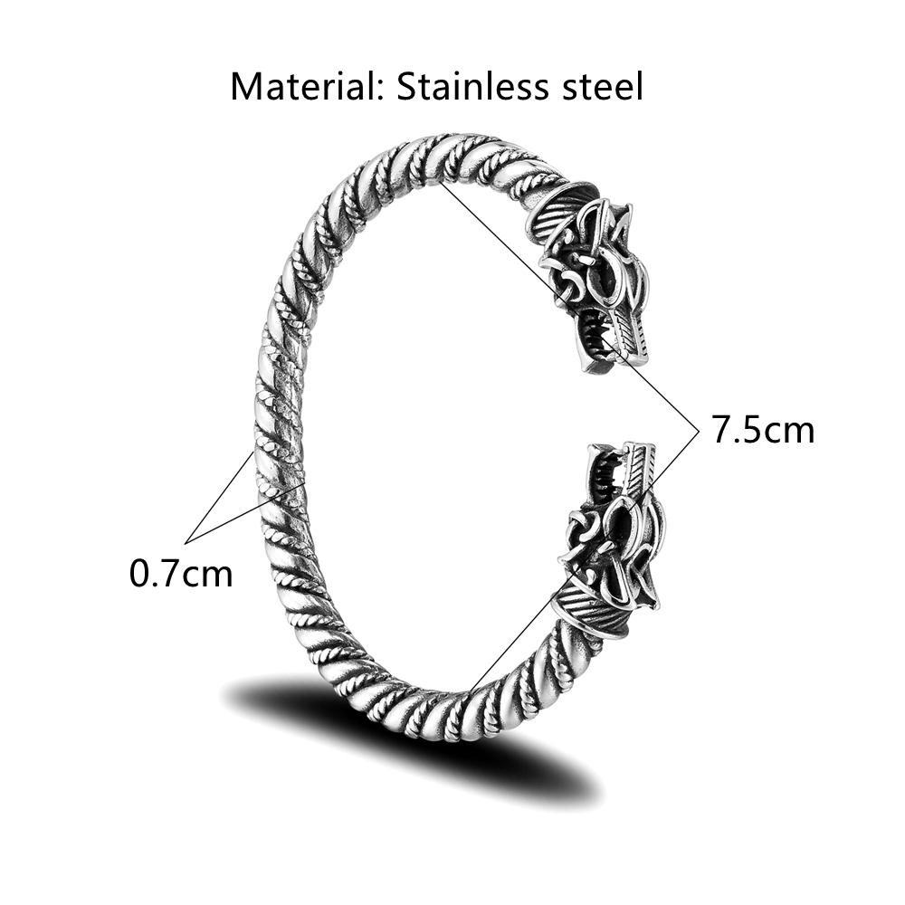 Punk Viking Odin Wolf Cuff Bangle Norse Mythology Geri Freki Amulet Bracelet Antique Stainless Steel Jewelry Gift for Men
