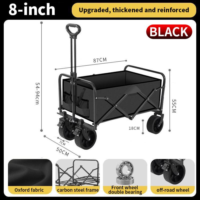Heavy Duty Foldable Camping Wagon Cart Large Capacity Outdoor Collapsible Trolley for Beach Camping Stall чёрный