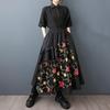 Plus Size High Waist Black Cotton Vintage Embroidery Floral Summer Casual Loose Long for Woman Skirts Womens Skirt
