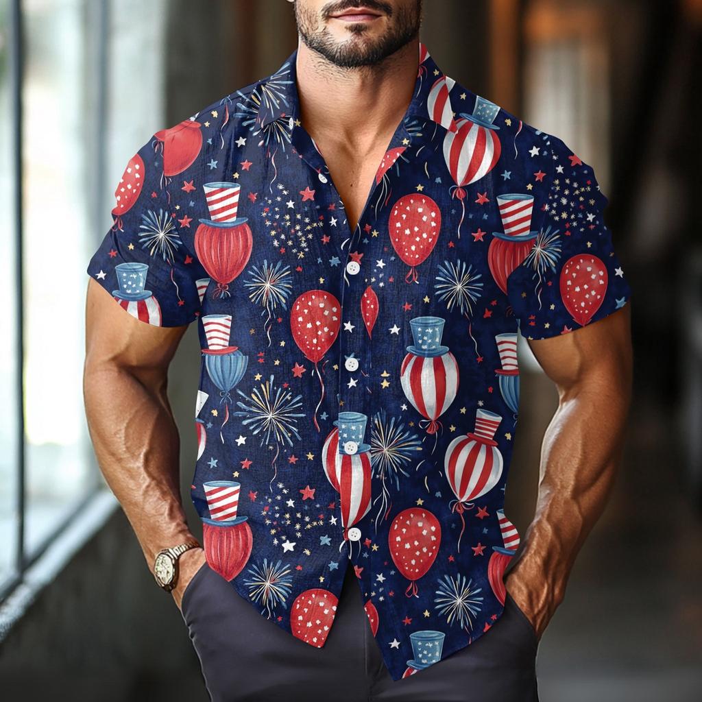 Herre Casual Casual Independence Day Print Kortarmet Skjorte