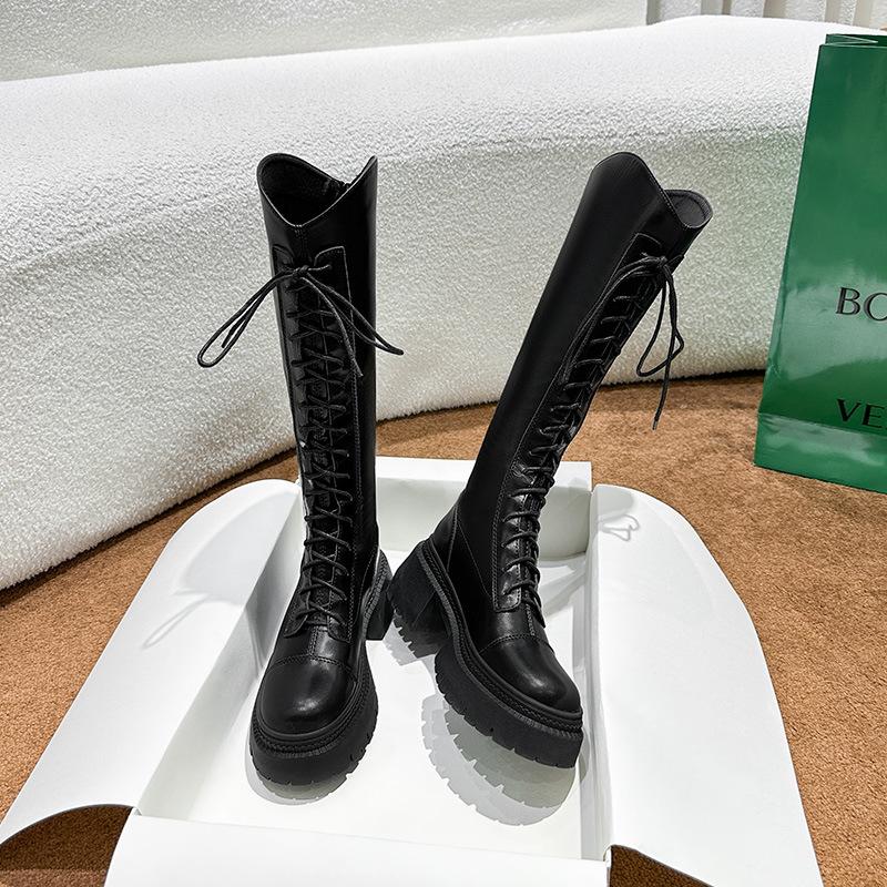 Kozaki rycerskie damskie zimowe nowe Kozaki Spice Girl na grubej podeszwie paski wyszczuplają ale kozaki do kolana damskie