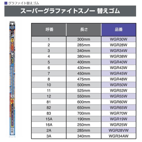 PIAA Wiper Replacement Rubber for Snow 400mm Super Graphite Graphite Coating Rubber 1 Piece Part Number 5 WGR40W