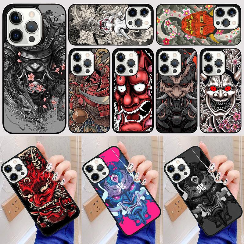 Japanese Oni Hannya Demon Mask cool Phone Case Back Cover for iPhone 17 Air 16 15 14 13 11 12 Pro Max Plus Coque