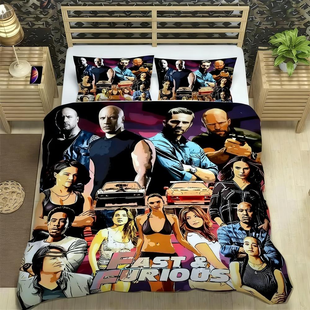 Fast & Furious Bedding Set Fashion Movie Printed Comforter Quilt Bed Cover Duvet Cover Pillow Case 3 Pieces Sets Kids Adult Size