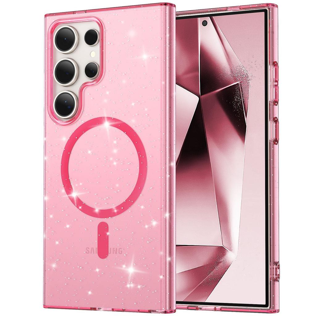 Suitable for Samsung S25ultra Antibacterial Mobile Phone Case S24uN52 Magnetic S23FE Starry Sky Flash Powder Transparent Protective Case