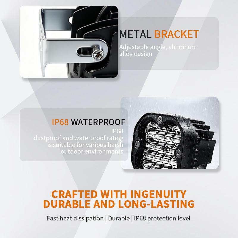 Universal LED Headlights & Fog Lights, LED Work Light Bar, 12V Spotlight, White and Yellow, 4x4 Off-Road Accessories