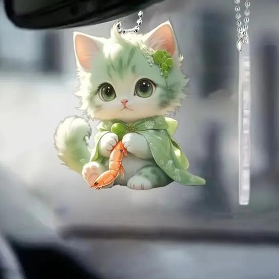 Kočka závěsná ozdoba Auto zpětné zrcátko Přívěsek se šňůrkou Snadno pověsitelný vánoční stromeček ve tvaru zvířátka