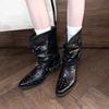 Mode Damen 2025 Sommer Britische Eckige Zehenpartie Nieten Mid-Tube Stiefel